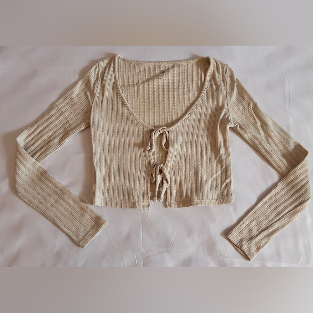 So Long Sleeve Tie Front Cardigan Crop Length Size Extra Small